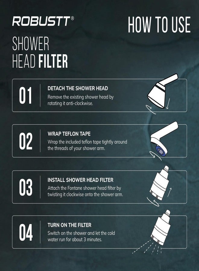 روبوست فلتر دش فونتان متين مع رأس دش | قطر 3.3 بوصة | مُنعم مياه عسرة من 15 مرحلة للاستحمام والمنزل | يقلل من تساقط الشعر وجفاف البشرة | يزيل الكلور والشوائب والروائح الكريهة - Image 2